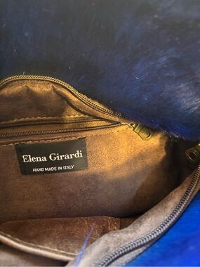 Elena Girardi Blue Fur and Brown Leather Handbag